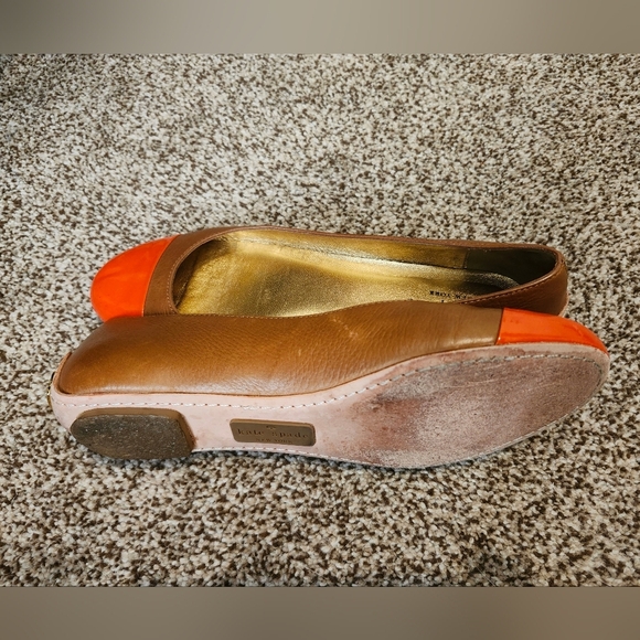 Kate Spade Brown Leather and Orange Patent Leather Women's Flats SZ 6.5 - Picture 8 of 9